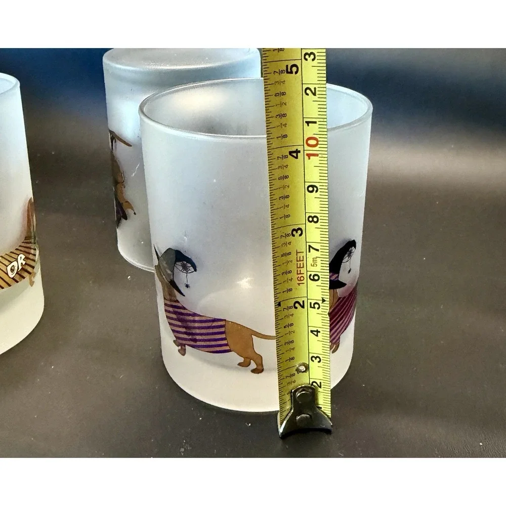 Culver Frosted Halloween Lowball Glasses Set of 3 Weiner Dog Puppy Spooky FUN